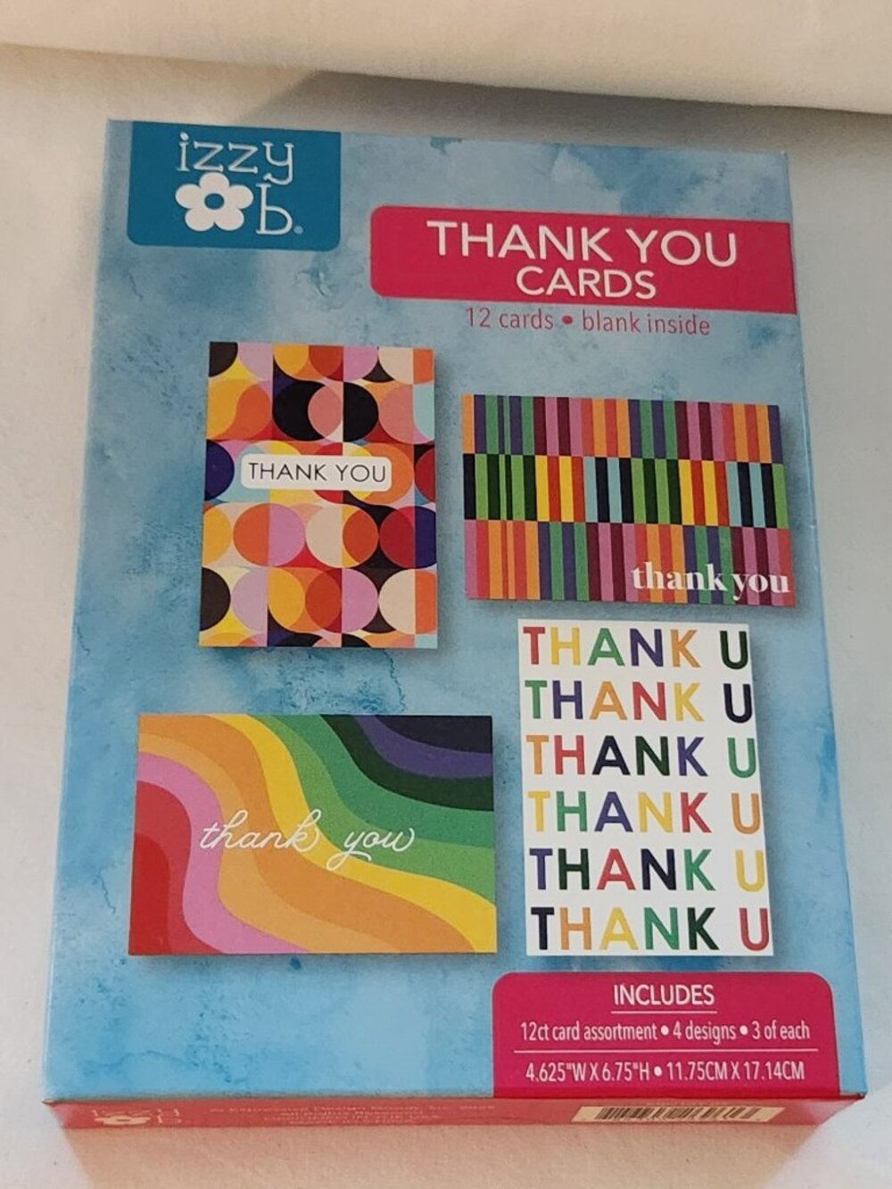 Izzy B Thank You Cards 12 count four design NIB